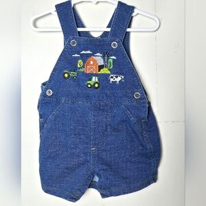Infant Baby John Deere Faux Denim Embroidered Shorts Overalls, Size 3/6 Months
